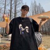 港风夏装潮牌印花情侣短袖T恤衫大码宽松H725P30女类，男装T恤，电商A341