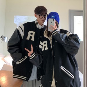 主推 情侣装春 拼接毛巾绣棒球服夹克外套潮 H686 P118女图片