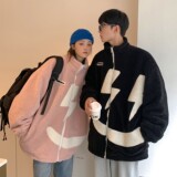 港风冬装绣花笑脸羊羔毛情侣棉衣加厚外套H679P118控148女类，女装棉衣/棉服，电商A341