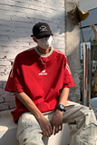 主推复古杠条织带运动型情侣短袖T恤衫重磅插肩袖体恤H825P38男，男装T恤，电商A341