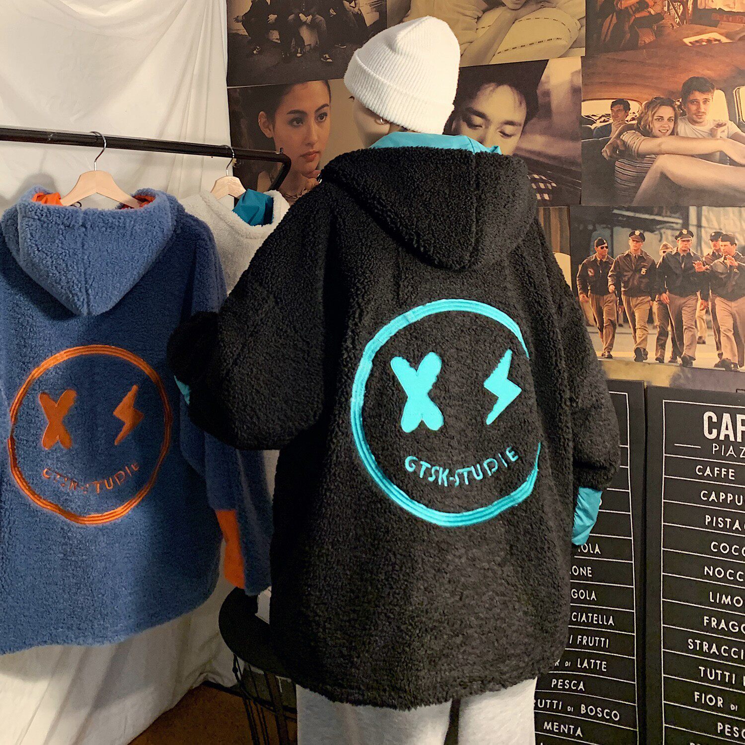 冬装羊羔毛绣花撞色情侣衣外套中性加厚服H576P128女类,女装棉衣/棉服,电商A341