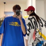 2022情侣装夏装卡通涂鸦熊情侣短袖大码上衣半袖H718P38女类，男装T恤，电商A341