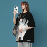 中性风夏装卡通动漫印花情侣短袖T恤上衣宽松半袖H717P38女类，男装T恤，电商A341