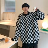 秋冬装中性风棋盘格套头情侣长袖毛衣针织衫H681P78控98女类，女装针织衫/毛衣，电商A341