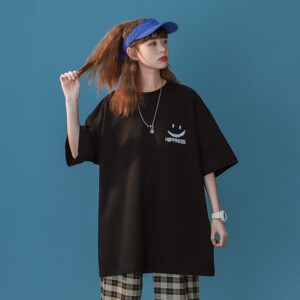 中性风 笑脸印花女夏季宽松 情侣短袖T恤衫 H636 P30男类图片