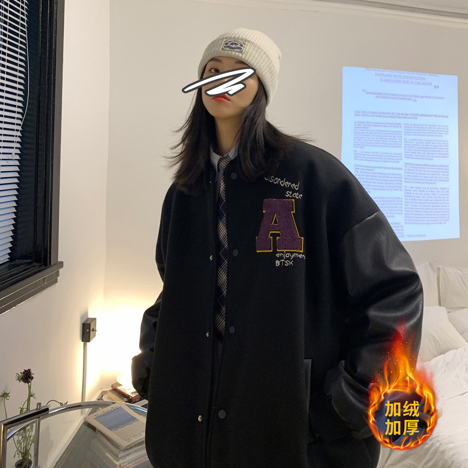 情侣装毛呢拼接PU皮棒球服夹克情侣棉衣加厚外套H572-1P125男类,男装棉衣,电商A341
