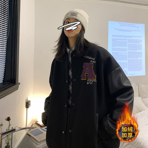 情侣装毛呢拼接PU皮棒球服夹克情侣棉衣加厚外套 H572-1 P125男类图片