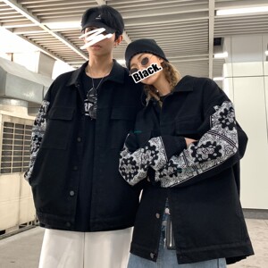 2022情侣装春装 腰果花印花牛仔情侣夹克宽松外套 H553 P93 男类图片