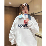中性风秋装polo领卫衣美式牛仔拼接半拉绣花外套上衣男女H881P68，男装卫衣，电商A341