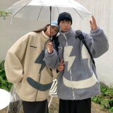 情侣装冬装绣花笑脸羊羔毛情侣棉衣加厚外套H679P118控148女类，女装棉衣/棉服，电商A341