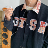 潮秋装腰果花拼接灯芯绒刺绣外套情侣大码夹克女H672P98控128，女装短外套，电商A341