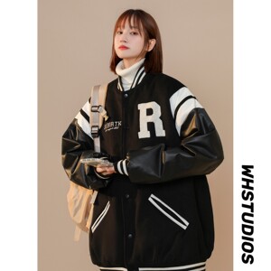 主推 中性冬装 pu皮毛巾绣棒球服夹克棉衣加厚外套潮 H686 P118女图片