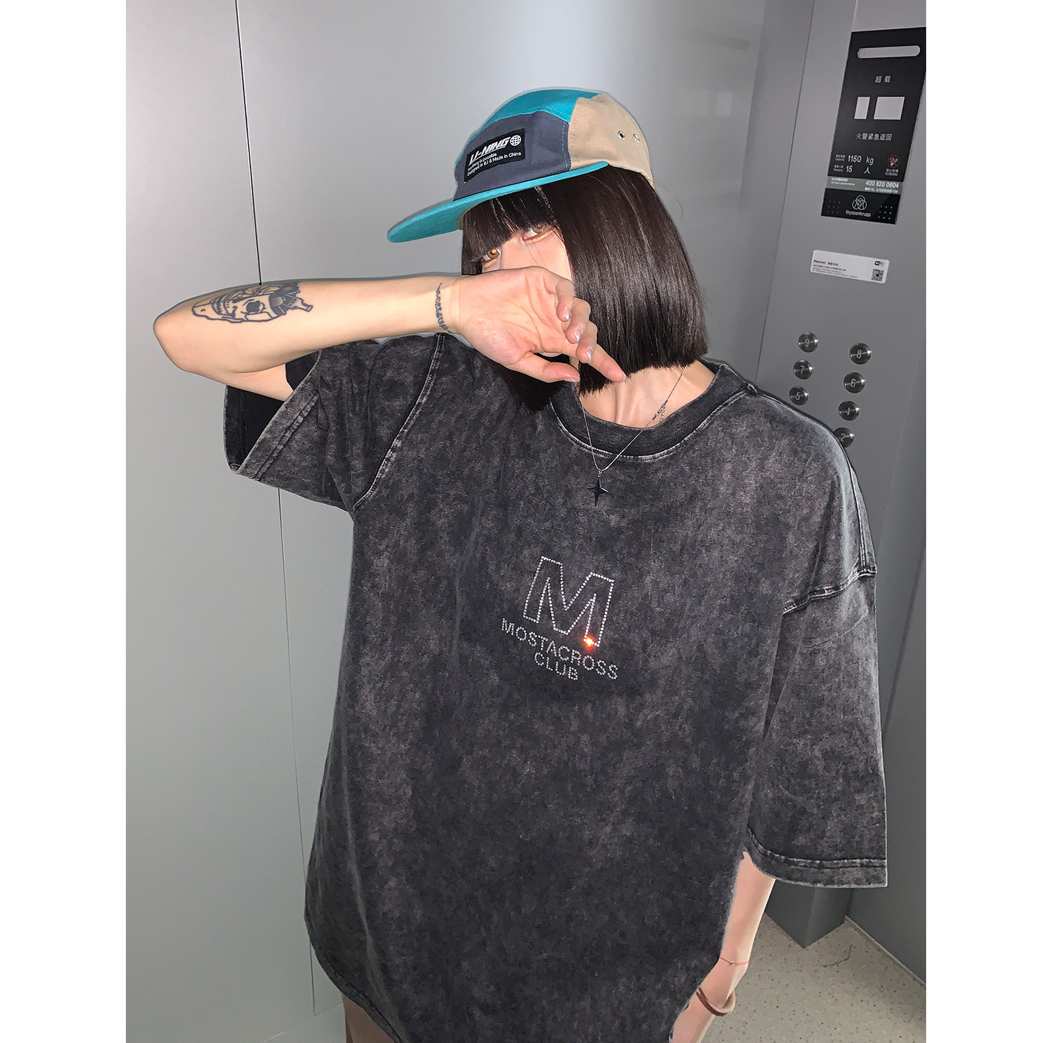 重磅美式潮水洗做旧烫钻情侣短袖T恤宽松上衣体恤男H855P38,女装T恤,电商A341