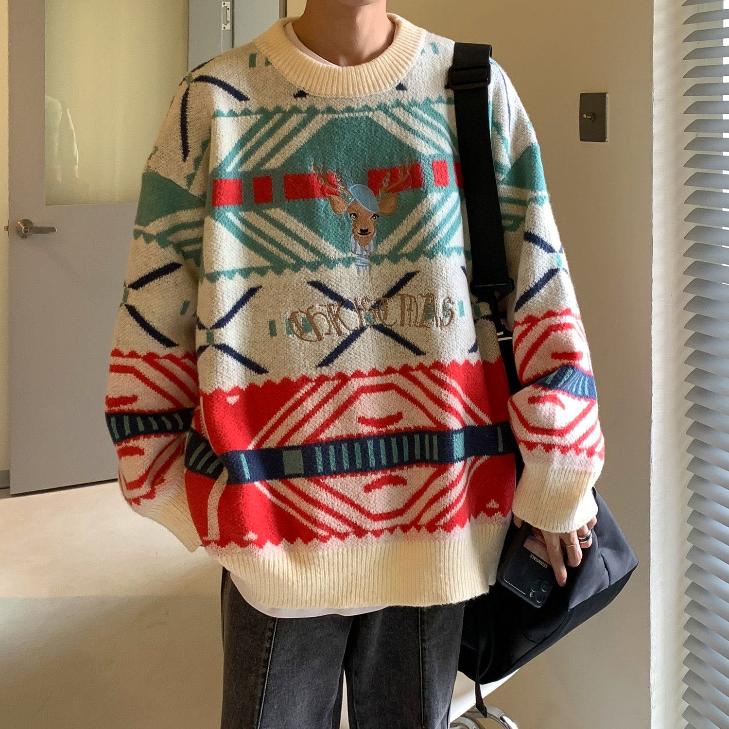 主推情侣装冬装圣诞小鹿绣花情侣毛衣加厚外套H696P78男类,男装针织衫/毛衣,电商A341