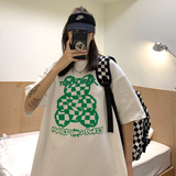 港风夏装棋盘格小熊印花情侣短袖T恤宽松半袖H719P30男类，男装T恤，电商A341