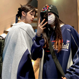 主推中性风复古球衣机车明线拼接印花情侣卫衣外套男女H875P58，男装卫衣，电商A341