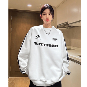 24主推 春装学院运动风织带印花情侣卫衣圆领外套男女H868 P48图片