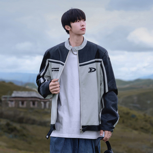 主推 美式复古拼接pu机车服情侣加厚皮衣夹克棉衣外套男H897 P118图片