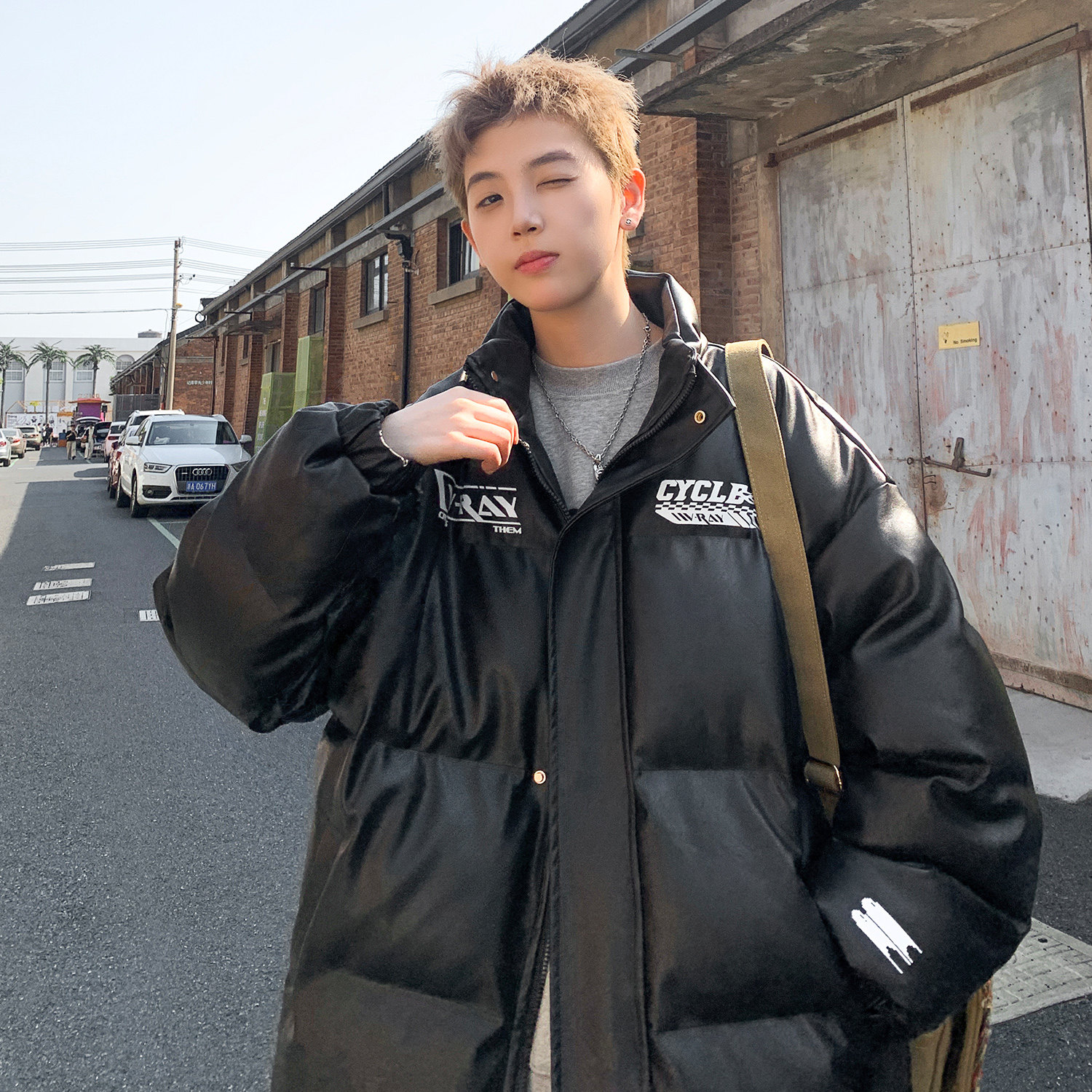 冬装美式印花机车皮棉服PU情侣棉衣面包服外套男H909P128,男装棉衣,电商A341