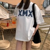 22情侣装夏装像素字母印花情侣T恤衫圆领大码上衣H721P30女类，男装T恤，电商A341