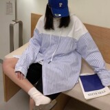 2022情侣装春装连帽拼接条纹衬衫情侣卫衣外套H706P68控88女类，男装卫衣，电商A341