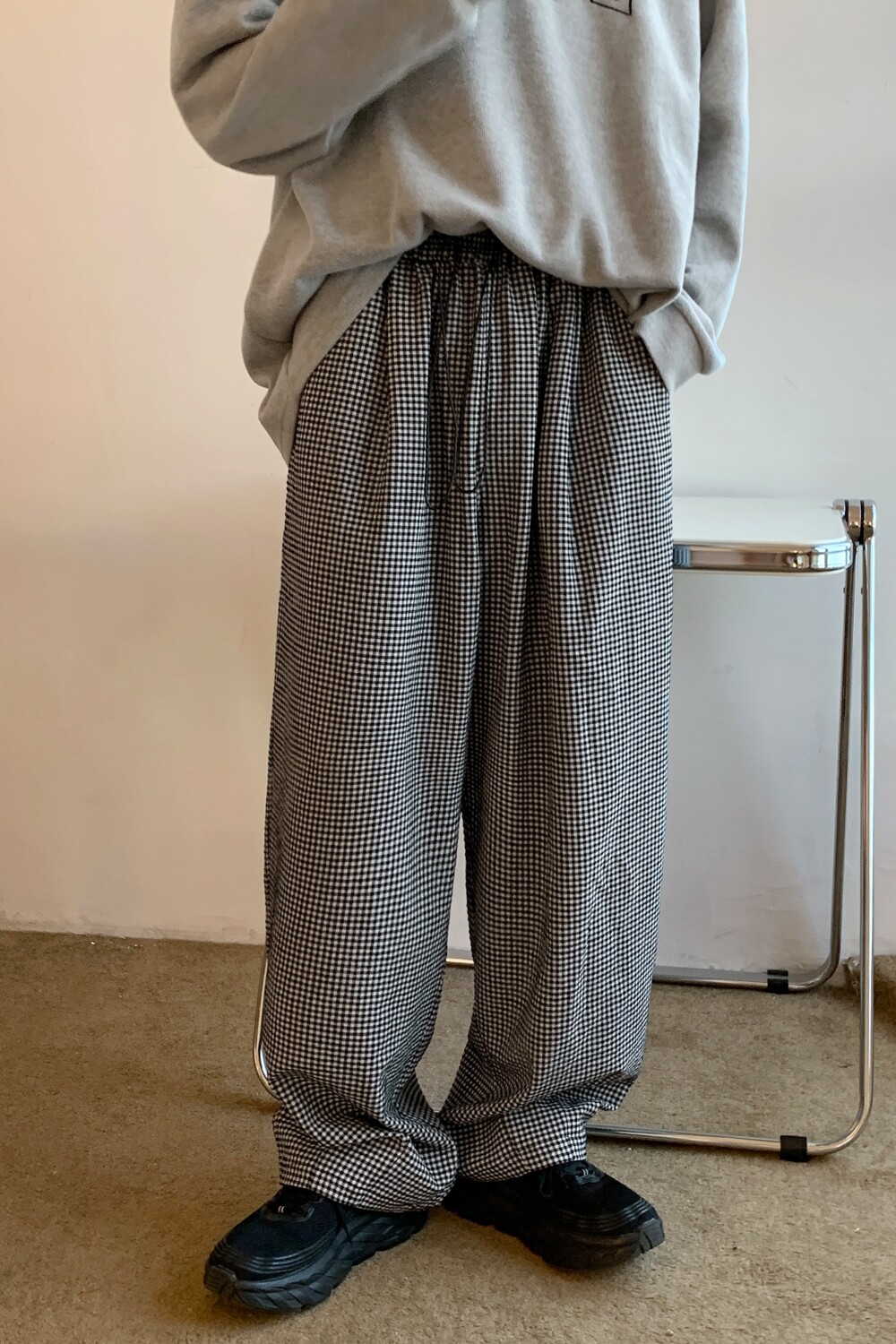 港风秋装新款抽绳宽松型肥老裤松紧中性休闲裤男女KH01P58,男装休闲裤,电商A341