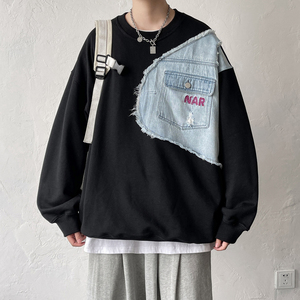 短句大皂 秋装 牛仔拼接卫衣绣花外套上衣男 H663 P58 控78图片
