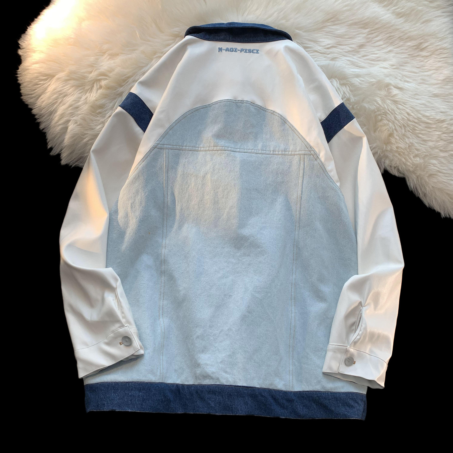 2022秋装新品设计高级小众牛仔外套拼接皮夹克H755P108男,男装夹克,电商A341