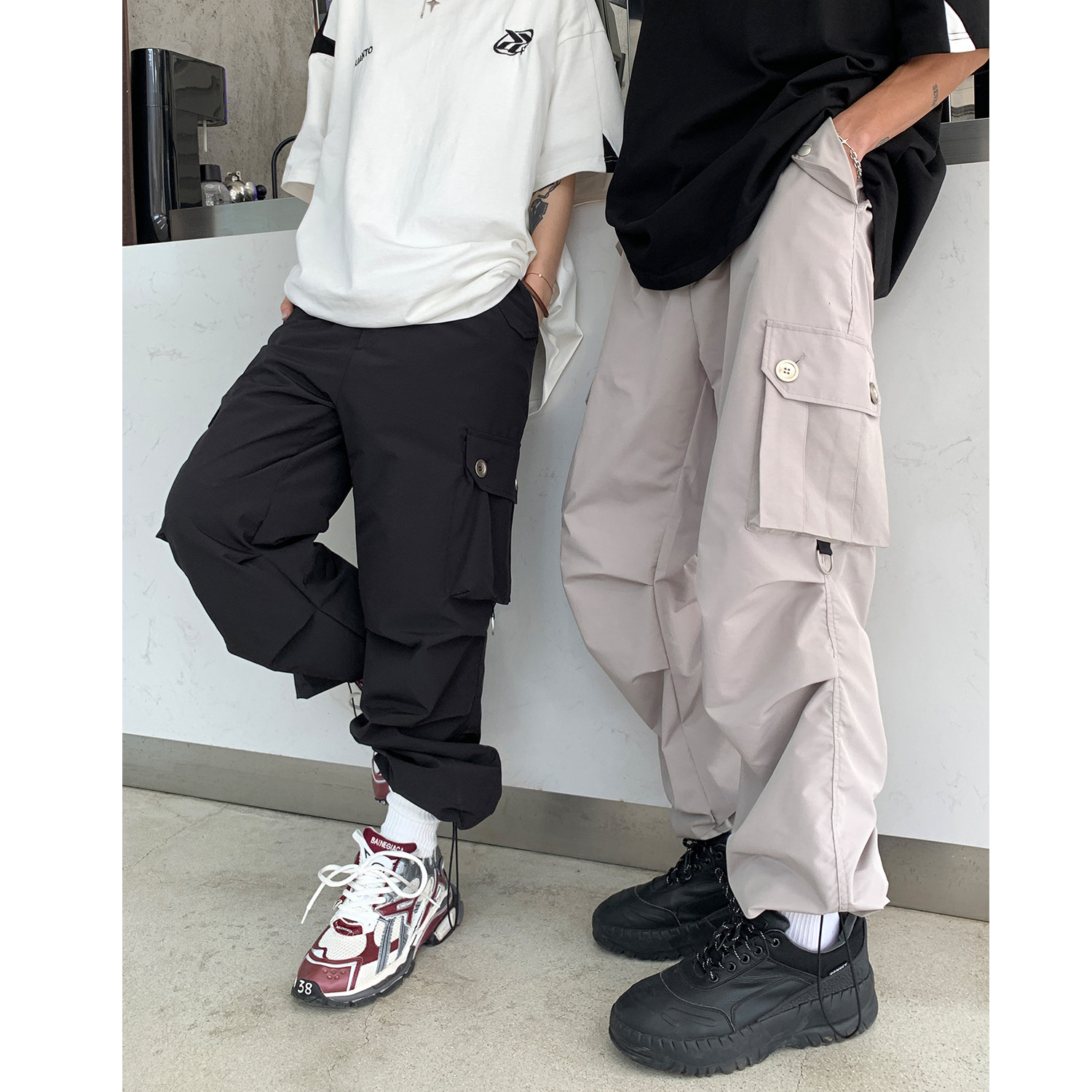 速干工装机能风中性伞兵裤可调节束脚高街微喇情侣长裤男KH101P78，男装休闲裤，电商A341