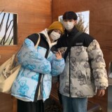 主推情侣装冬装涂鸦熊卡通拼接情侣棉衣加厚外套H691P128男类，男装棉衣，电商A341