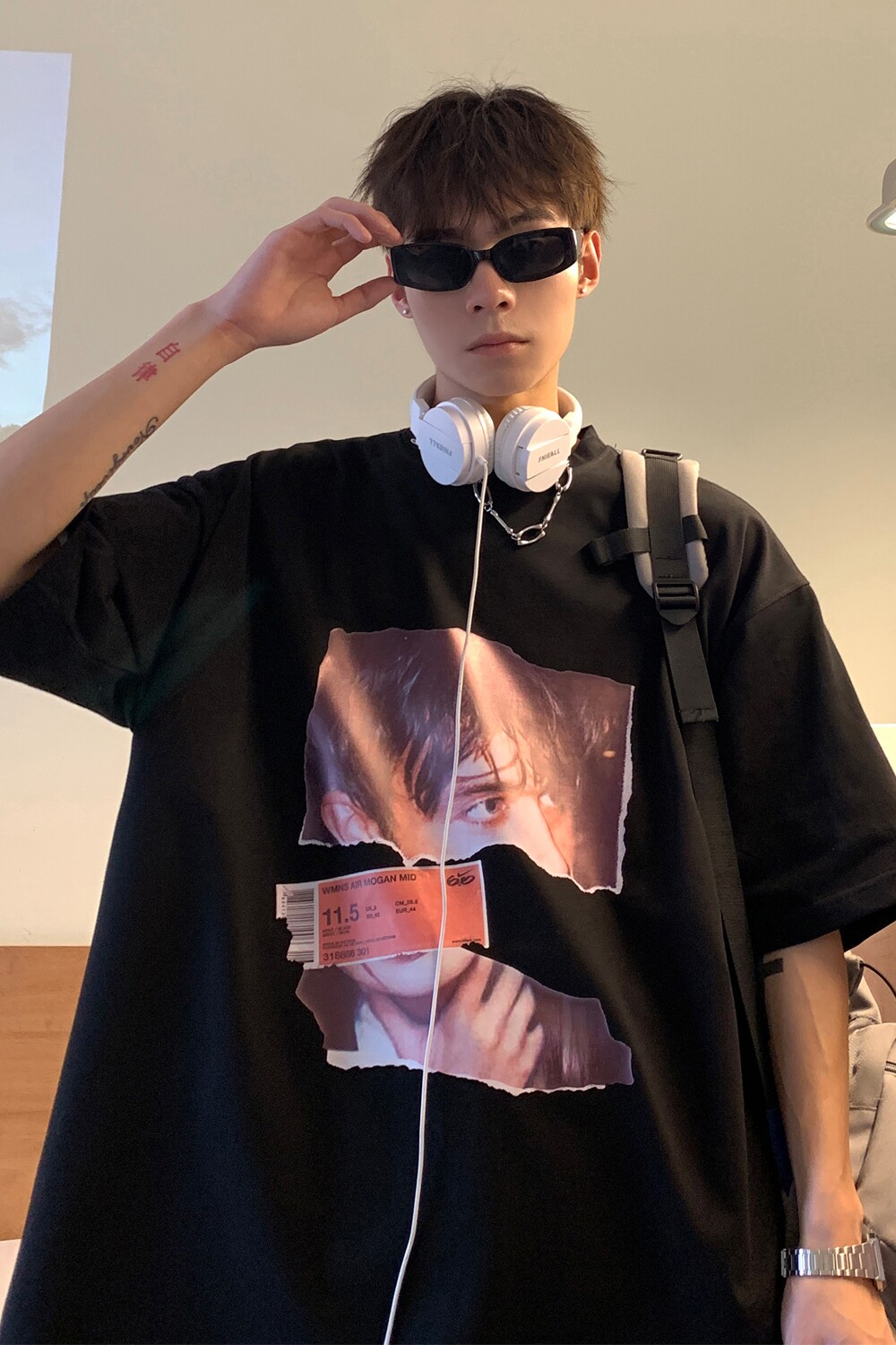 港风夏装美式复古人像印花情侣短袖T恤衫宽松上衣H740P30男类,男装T恤,电商A341