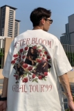 港风夏装复古玫瑰花印花短袖T恤衫大码宽松H743P30男类，男装T恤，电商A341