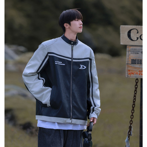 主推 美式复古拼接pu机车服情侣加厚皮衣夹克棉衣外套男H897 P118图片