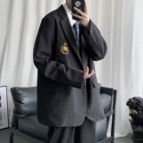 短句JK服男女刺绣宽松情侣西装港风学院风外套H535P95男类，男装西服，电商A341