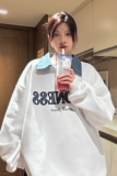 中性风秋装polo领卫衣美式牛仔拼接半拉绣花外套上衣男女H881P68，男装卫衣，电商A341