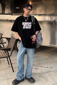 2022港风夏装 腰果花印花情侣短袖T恤衫大码上衣 H726 P30 女类图片
