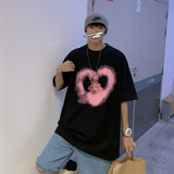 港风潮流纯棉短袖卡通爱心宽松圆领情侣t恤H626P30男类，男装T恤，电商A341
