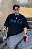 港风夏装潮印花情侣短袖T恤大码宽松上衣H733P30男类，男装T恤，电商A341