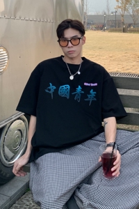 港风夏装 潮印花情侣短袖T恤大码宽松上衣 H733 P30 男类图片