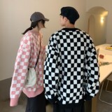 情侣装秋冬装棋盘格套头情侣长袖毛衣针织衫H681P78控98男类，男装针织衫/毛衣，电商A341
