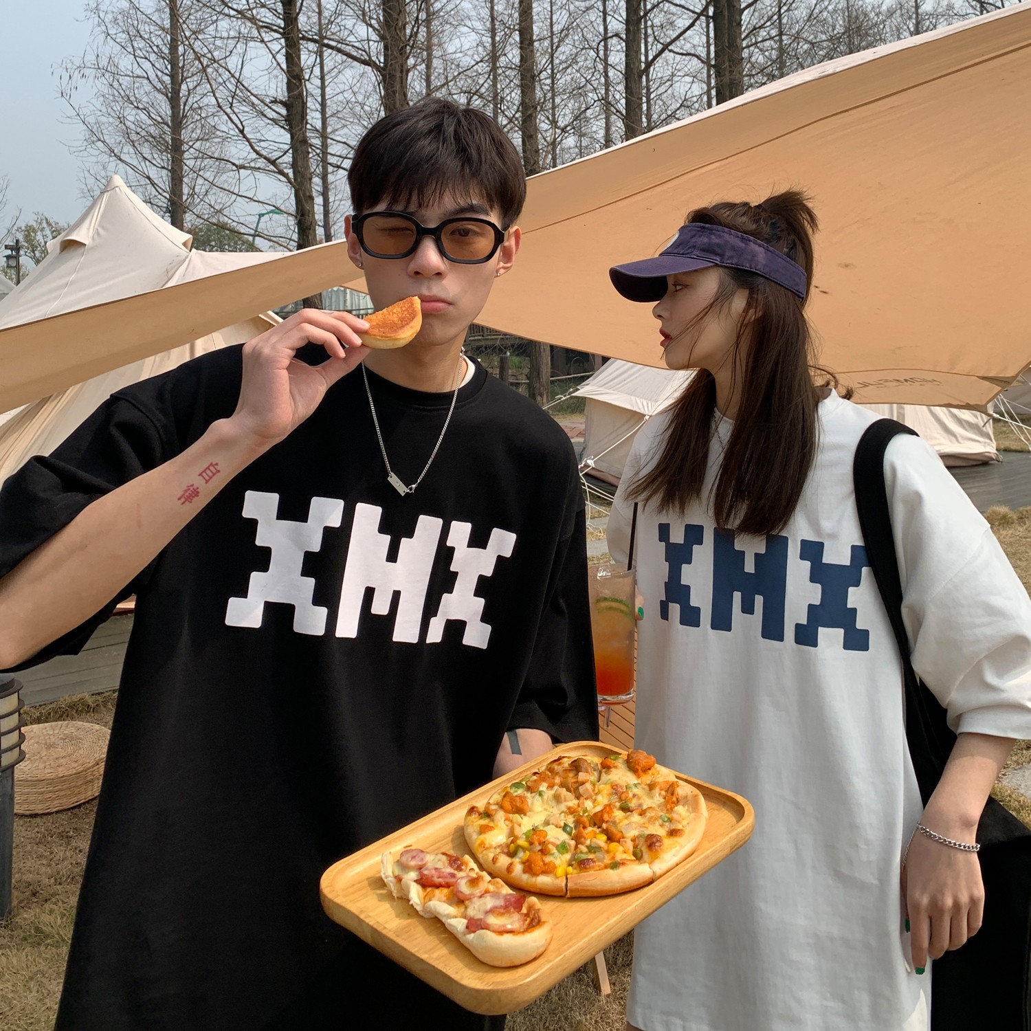 22情侣装夏装像素字母印花情侣T恤衫圆领大码上衣H721P30女类,男装T恤,电商A341
