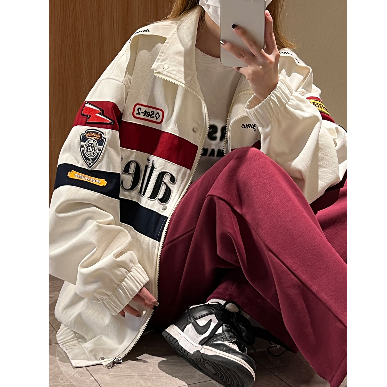 中性风2023秋装复古机车服ins潮牌夹克外套上衣女H806P108,男装夹克,电商A341