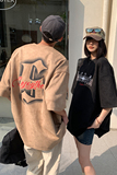 情侣装高街潮设计鹿皮绒印花情侣短袖T恤上衣男H828P35控48，男装T恤，电商A341
