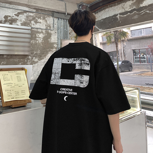 直播有280克 美式复古重磅印花短袖T恤衫潮牌大码男 H832 P28图片