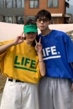 情侣装夏装印花字母情侣短袖T恤衫大码宽松上衣H723P30女类，男装T恤，电商A341