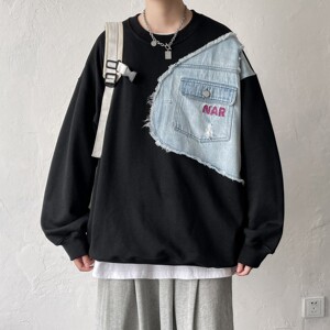 短句大皂 秋装 牛仔拼接卫衣绣花外套上衣男 H663 P58 控78图片
