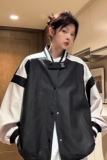 中性风秋装美式复古撞色机车皮衣棒球服夹克外套男女H887P108，男装夹克，电商A341