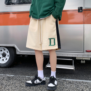 A3412023夏季拼色绣花休闲宽松短裤5分裤KH05P38控48,吊带裤子怎么搭配好看图片