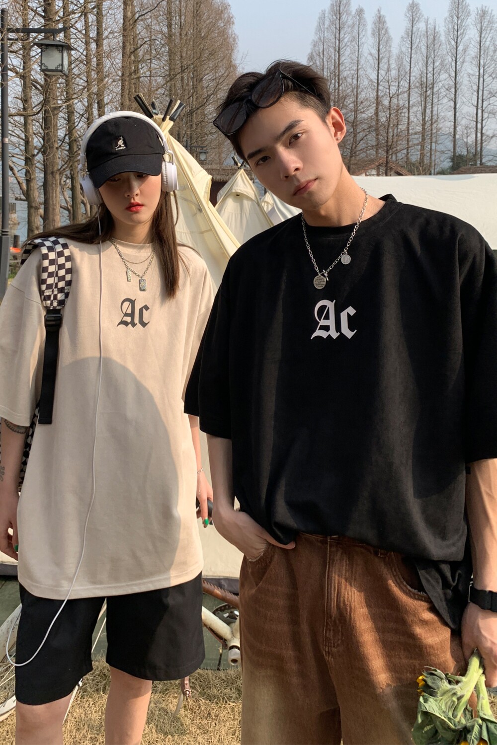 2022情侣装夏装鹿皮绒印花情侣短袖t恤宽松上衣H731P35男类,男装T恤,电商A341