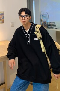 中性风 秋装 男女情侣卫衣学院风宽松V领外套 H641P45 女类 控58图片
